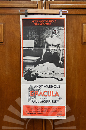 Original Australian daybill for Andy Warhol’s cult horror “Blood for Dracula” (1974), minimalist design with surreal vampire themes.