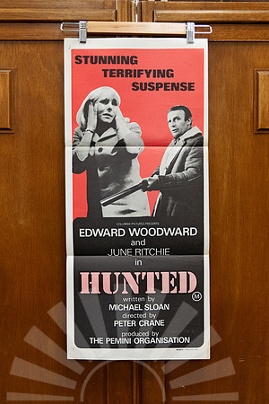 Original Australian daybill poster for “Hunted” (1972), a rare thriller with bold minimalist artwork.