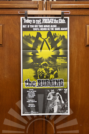 Vintage Australian daybill for “The Burning” (1981), notorious slasher horror with lurid and graphic poster artwork.