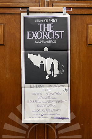 Iconic Australian daybill poster for “The Exorcist” (1973), featuring Father Merrin beneath the glowing streetlamp.