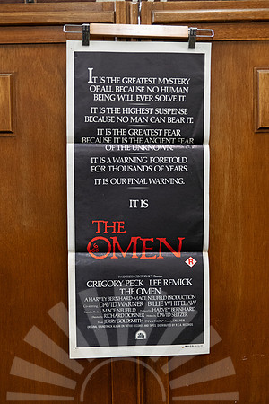 Australian daybill poster for “The Omen” (1976), Richard Donner’s chilling supernatural classic with minimalist black design.