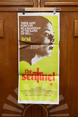 Australian daybill for “The Sentinel” (1977), occult horror with neon green and crucifix-themed poster artwork.