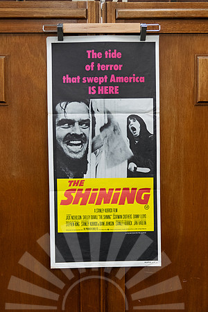Vintage Australian daybill poster for “The Shining” (1980), featuring Jack Nicholson’s iconic “Here’s Johnny!” scene.