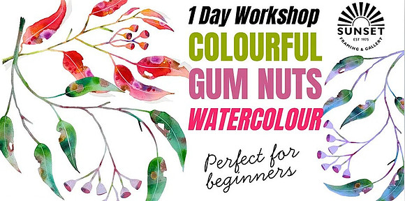 Beginners: Colourful Pink or blue Gum nuts Watercolour painting Workshop.