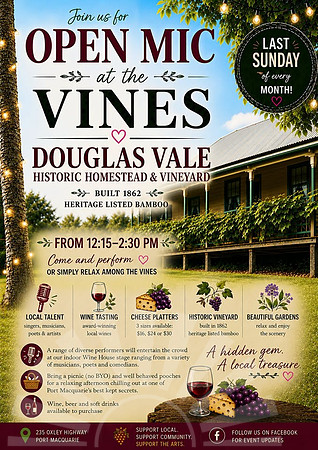 Last Sunday of every month - Music - Open Mic At The Vines