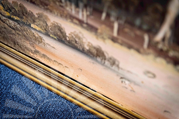 Vintage artwork in an aged gold timber frame brought to Sunset Framing & Gallery for professional frame repair and refreshing in Port Macquarie.