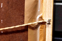 Picture frame with loose DIY hanging cord and insecure stapled fixtures brought in for professional frame repair and safer hanging hardware in Port Macquarie.
