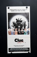 Original 1985 Clue Australian daybill movie poster featuring Tim Curry, Madeline Kahn, Christopher Lloyd and seven suspects silhouette artwork.