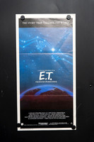 Original 1982 E.T. The Extra-Terrestrial Australian daybill movie poster with blue John Alvin celestial artwork, constellation hands, Earth and E.T. title.