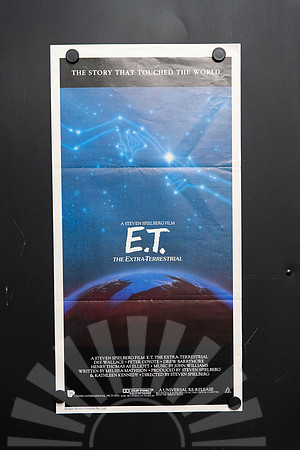 Original 1982 E.T. The Extra-Terrestrial Australian daybill movie poster with blue John Alvin celestial artwork, constellation hands, Earth and E.T. title.