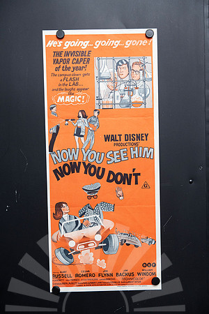 Original 1972 Now You See Him, Now You Don't Australian daybill movie poster featuring Kurt Russell and colourful red Disney invisibility artwork.