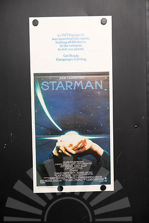 Original 1984 Starman Australian daybill movie poster featuring glowing hands beneath a star-filled sky, directed by John Carpenter and starring Jeff Bridges and Karen Allen.