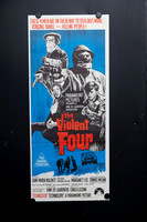 Original 1968 The Violent Four Australian daybill movie poster with blue, black and red illustrated artwork featuring masked bank robbers and Gian Maria Volonté.