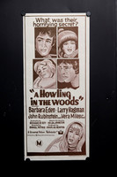 Original 1971 Australian Daybill movie poster for A Howling in the Woods featuring illustrated portraits of Barbara Eden, Larry Hagman, John Rubinstein and Vera Miles.