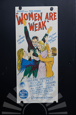 Original 1959 Australian Daybill movie poster for Women Are Weak, also known as Faibles Femmes, featuring colourful illustrated artwork of Alain Delon with Mylène Demongeot, Pascale Petit and Jacqueli