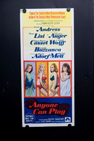 Original Australian Daybill movie poster for Anyone Can Play starring Ursula Andress, Virna Lisi, Claudine Auger and Marisa Mell, featuring colourful illustrated 1960s artwork of the four female stars