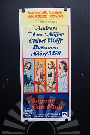 Original Australian Daybill movie poster for Anyone Can Play starring Ursula Andress, Virna Lisi, Claudine Auger and Marisa Mell, featuring colourful illustrated 1960s artwork of the four female stars