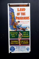 Original 1955 Australian Daybill movie poster for Land of the Pharaohs starring Jack Hawkins and Joan Collins, featuring colourful Egyptian pyramid artwork from Howard Hawks' historical epic.