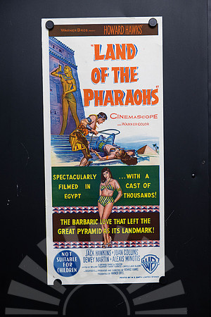Original 1955 Australian Daybill movie poster for Land of the Pharaohs starring Jack Hawkins and Joan Collins, featuring colourful Egyptian pyramid artwork from Howard Hawks' historical epic.