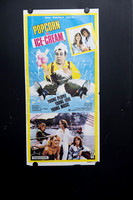 Original 1978 Australian Daybill movie poster for Popcorn and Ice Cream starring Benny Schnier, Olivia Pascal and Zachi Noy, featuring colourful blue, yellow and pink 1970s comedy artwork.