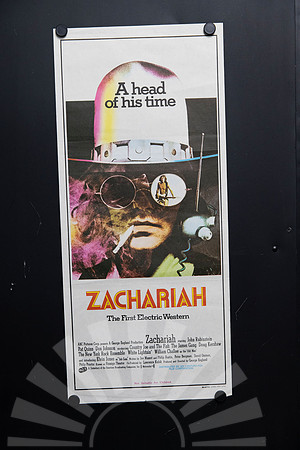 Original 1971 Australian Daybill movie poster for Zachariah starring John Rubinstein and Don Johnson, featuring psychedelic helmet and mirrored glasses artwork for The First Electric Western.