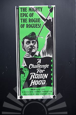 Original 1967 Australian Daybill movie poster for A Challenge for Robin Hood starring Barrie Ingham, featuring striking green, black and white Hammer Films Robin Hood artwork.