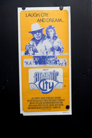 Original 1980 Australian Daybill movie poster for Atlantic City starring Burt Lancaster and Susan Sarandon, featuring golden yellow and blue illustrated casino-era artwork for the Louis Malle film.
