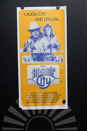Original 1980 Australian Daybill movie poster for Atlantic City starring Burt Lancaster and Susan Sarandon, featuring golden yellow and blue illustrated casino-era artwork for the Louis Malle film.