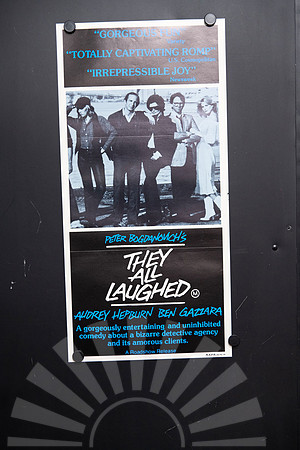 Original 1981 Australian Daybill movie poster for They All Laughed starring Audrey Hepburn, Ben Gazzara, John Ritter and Dorothy Stratten, directed by Peter Bogdanovich with distinctive blue, black an