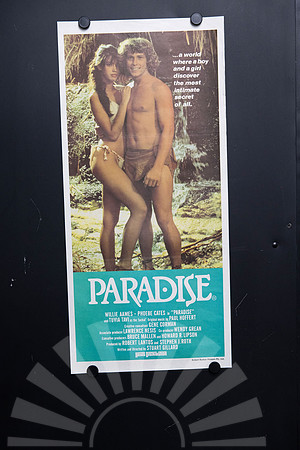 Original 1982 Australian Daybill movie poster for Paradise starring Phoebe Cates and Willie Aames, featuring photographic tropical waterfall artwork and turquoise Australian Hoyts title panel.