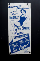 Original 1956 Australian Daybill for Meet Me in Las Vegas starring Cyd Charisse and Dan Dailey, featuring minimalist blue and white Cyd Charisse pin-up artwork.