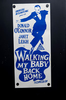 Original 1953 Australian Daybill for Walking My Baby Back Home starring Donald O'Connor and Janet Leigh, featuring minimalist blue and white dancing sailor artwork.
