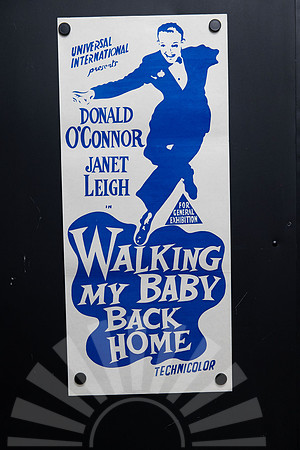 Original 1953 Australian Daybill for Walking My Baby Back Home starring Donald O'Connor and Janet Leigh, featuring minimalist blue and white dancing sailor artwork.