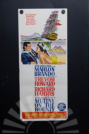 Original 1962 Australian Daybill for Mutiny on the Bounty starring Marlon Brando, Trevor Howard and Richard Harris, featuring HMS Bounty and colourful Tahitian artwork.