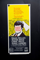 Original 1967 Australian Daybill for I’ll Never Forget What’s ’Isname starring Oliver Reed and Orson Welles, featuring bold yellow black and red illustrated advertising artwork.