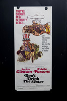Original 1969 Australian Daybill for Don't Drink the Water starring Jackie Gleason and Estelle Parsons, featuring colourful Cold War spy comedy artwork.