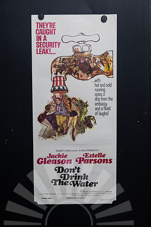 Original 1969 Australian Daybill for Don't Drink the Water starring Jackie Gleason and Estelle Parsons, featuring colourful Cold War spy comedy artwork.