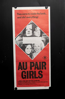 Original 1972 Australian Daybill for Au Pair Girls featuring Gabrielle Drake, Astrid Frank, Me Me Lai and Nancie Wait in a bold red photographic design.
