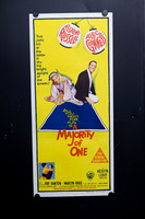 Original 1961 Australian Daybill for A Majority of One starring Rosalind Russell and Alec Guinness, featuring colourful yellow Japanese-inspired artwork.