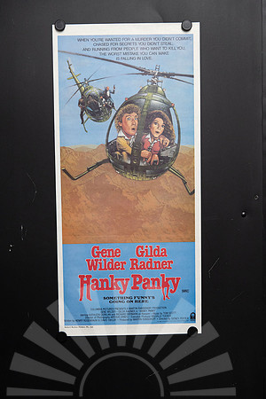 Original 1982 Australian Daybill for Hanky Panky starring Gene Wilder and Gilda Radner, featuring illustrated helicopter chase artwork.