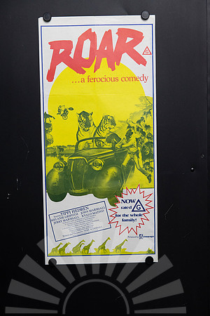 Original Australian Daybill for Roar starring Tippi Hedren and Melanie Griffith, featuring lions, tigers and Australian G-rated re-release artwork.