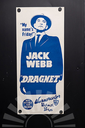 Original 1954 Australian Daybill for Dragnet starring Jack Webb as Sergeant Joe Friday, featuring minimalist blue and white portrait artwork.