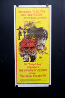 Original 1975 Australian Daybill for Breakout starring Charles Bronson, featuring bright yellow and red helicopter escape action artwork.