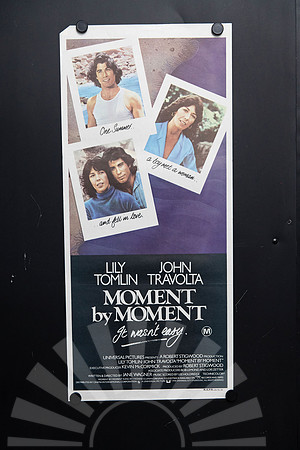 Original 1978 Australian Daybill for Moment by Moment starring John Travolta and Lily Tomlin, featuring overlapping Polaroid-style photographic artwork.