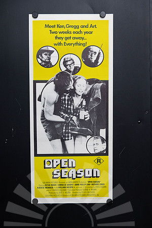 Original 1974 Australian Daybill for Open Season starring Peter Fonda, John Phillip Law and William Holden, featuring yellow and black rifle-scope artwork.