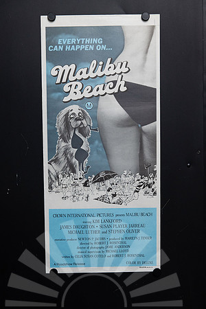 Original 1978 Australian Daybill for Malibu Beach featuring turquoise bikini, cartoon dog and beach-party artwork.