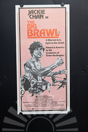 Original 1980 Australian Daybill for The Big Brawl starring Jackie Chan, featuring pink and black martial arts action artwork.