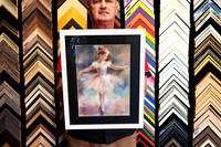 Expressive ballerina artwork in soft pastel colours custom framed with a wide black mat and contemporary white picture frame by Sunset Framing & Gallery in Port Macquarie.