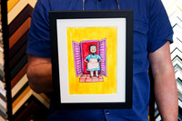 Colourful original artwork purchased from the Incognito Art Show custom framed in black with a white mat to match an existing art collection in Port Macquarie.