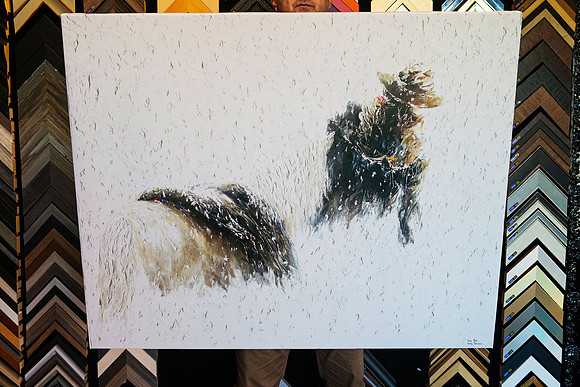 Large original textured painting professionally stretched onto timber stretcher bars by Sunset Framing & Gallery in Port Macquarie.